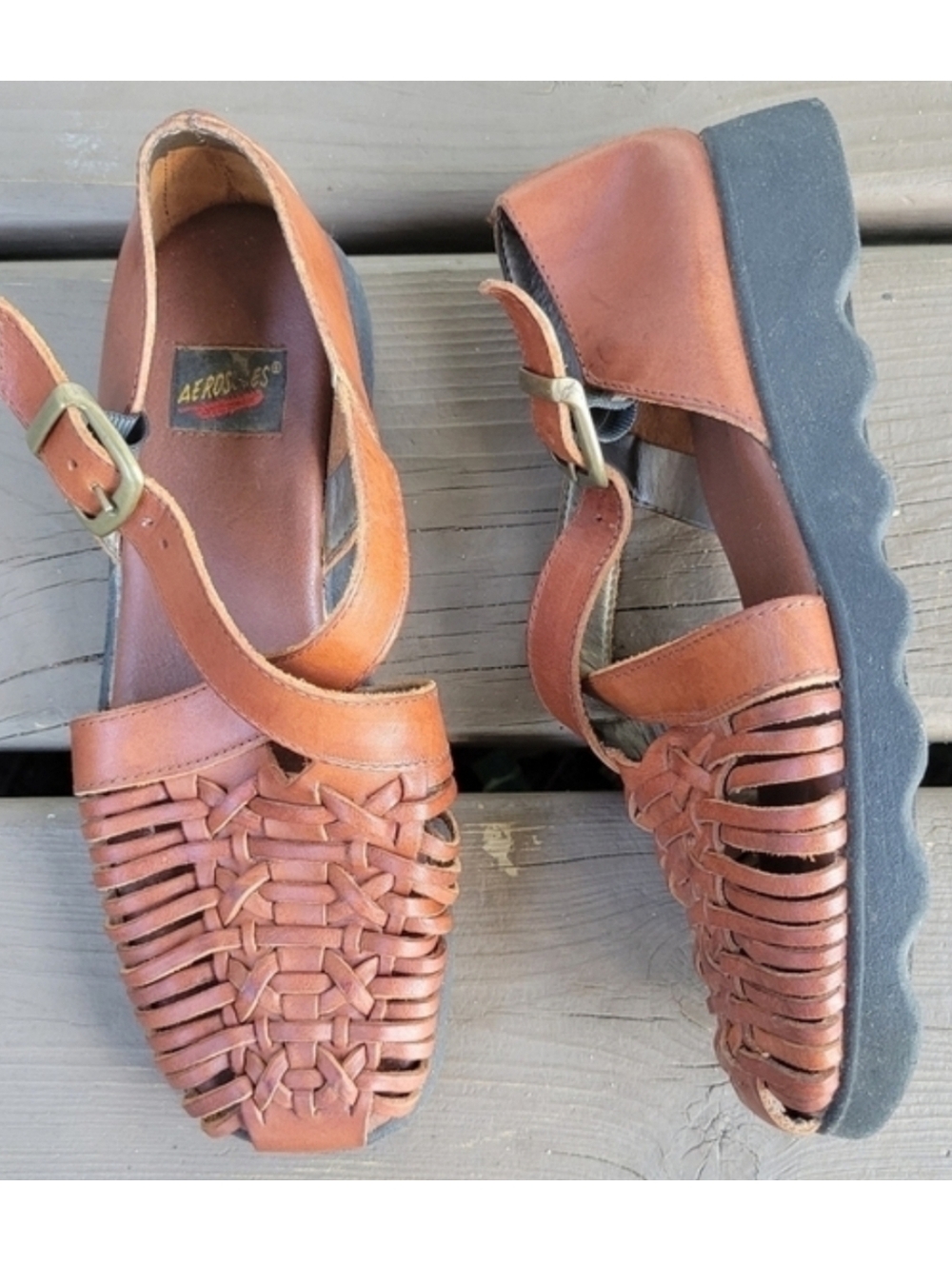 Vintage‎ 90s y2k Aerosoles Strappy Caged Huarache Buckle Jesus Sandals Woman's 6